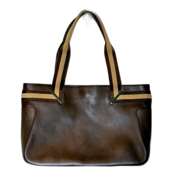 Vintage Gucci Brown Leather Web Tote Bag – Authenticated Y2K - Picture 1 of 16